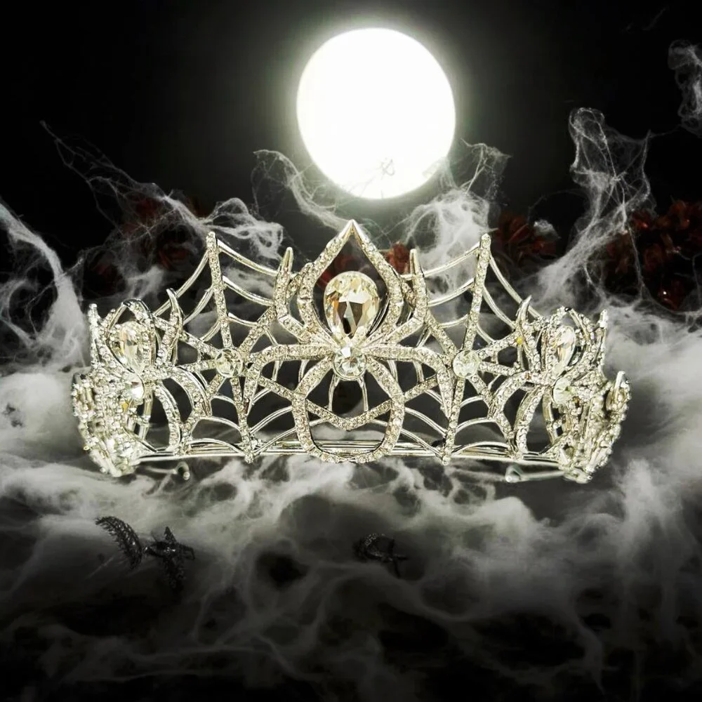 Halloween crown, Cosplay crown, silver spider crown, Gothic wedding headpiece